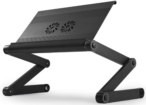 Uncaged Ergonomics WorkEZ Executive Adjustable Ergonomic Laptop Cooling Stand Lap Desk for Bed Couch with 2 Fans & 3 USB Ports folding aluminum desktop riser tray height tilt angle portable macbook cooler cooling,Black,