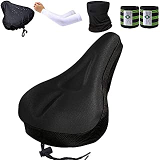 Karetto Gel Bike Seat Cover Narrow Exercise Bicycle seat Cushion Cover Bicycle Saddle Pad with Water&Dust Resistant Cover Reflective Band Bandanas for Cycling (Black-style3)