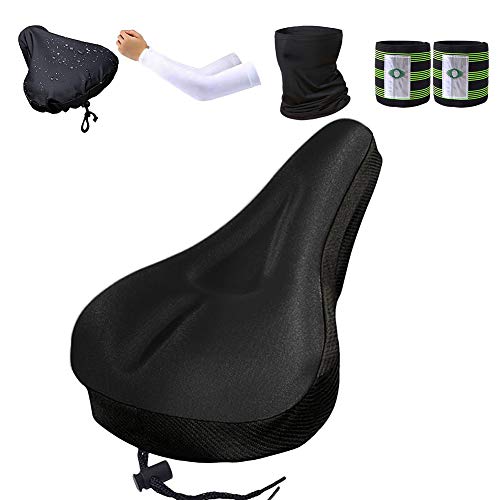 Karetto Gel Bike Seat Cover Narrow Exercise Bicycle seat Cushion Cover Bicycle Saddle Pad with Water&Dust Resistant Cover Reflective Band Bandanas for Cycling (Black-style3)