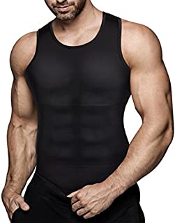 Mens Compression Shirt Slimming Body Shaper Vest Workout Tank Tops Abs Abdomen Undershirts(Black, XXXL)