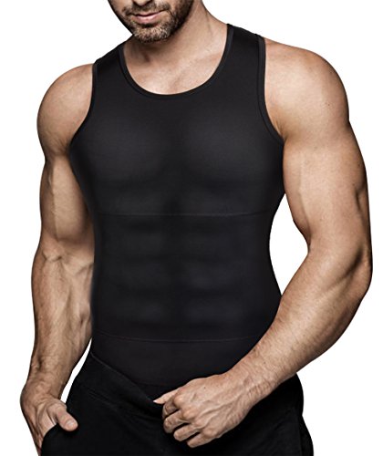 Mens Compression Shirt Slimming Body Shaper Vest Workout Tank Tops Abs Abdomen Undershirts(Black, XXXL)