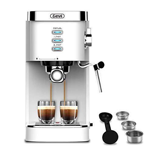 Gevi Espresso Machines 20 Bar Fast Heating Automatic Cappuccino Coffee Maker with Foaming Milk Frother Wand for Espresso, Latte Macchiato, 1.2L Removable Water Tank, 1350W, White