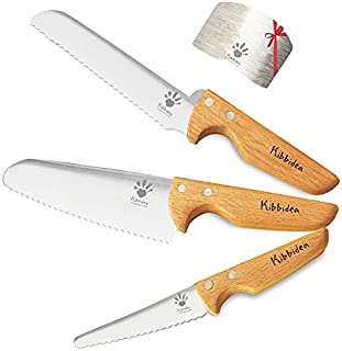 KIBBIDEA Kids Knife Set for Cooking 4pcs - Light-weight Stainless Steel Kids-safe knife set -Veggies, Butter Lettuce Knife for Kids Kitchen Gift