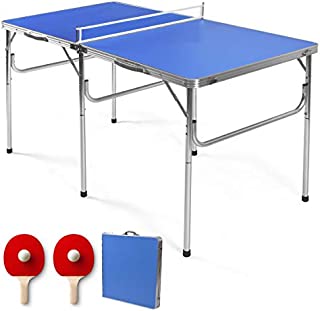 Goplus Portable Tennis Table, 100% Preassembled, Folding Ping Pong Table Game Set with Net, 2 Table Tennis Paddles and Ping Pong Balls for Indoor/Outdoor Use (Size: 60