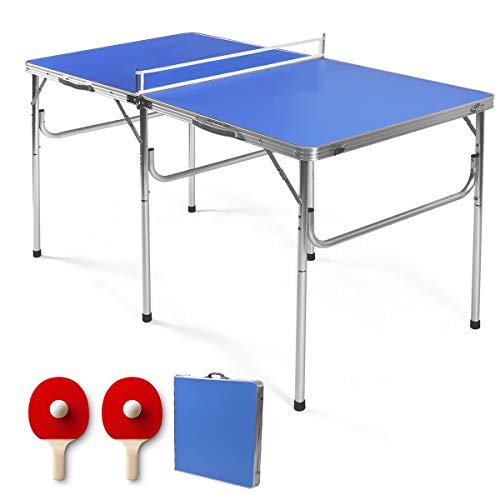 Goplus Portable Tennis Table, 100% Preassembled, Folding Ping Pong Table Game Set with Net, 2 Table Tennis Paddles and Ping Pong Balls for Indoor/Outdoor Use (Size: 60