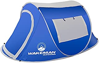 Wakeman Outdoors Pop-up Tent 2 Person, Water Resistant Barrel Style Tent for Camping With Rain Fly And Carry Bag, Sunchaser 2-person Tent Blue