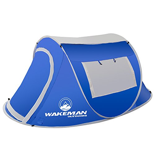 Wakeman Outdoors Pop-up Tent 2 Person, Water Resistant Barrel Style Tent for Camping With Rain Fly And Carry Bag, Sunchaser 2-person Tent Blue