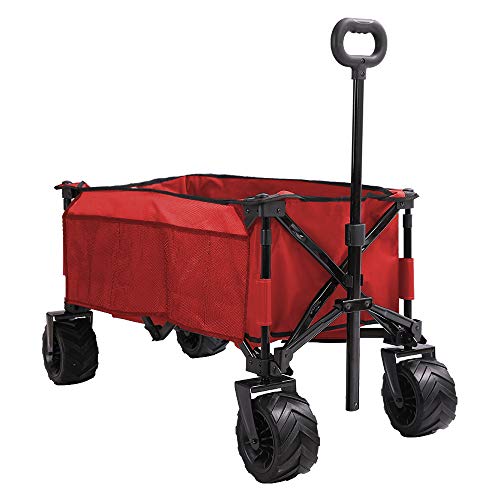 LogKnot Folding Collapsible Wagon Cart, All Terrain Utility Wagon, Heavy Duty Outdoor Garden Beach Wagon with Wheels - Perfect Use for Camping, Shopping, Picnic, Sports, Red