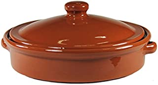 Terra Cotta Cazuela Dish, Round Casserole with Lid - 9 inch / 6 cups