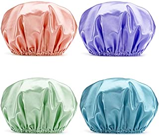 AmazerBath Shower Cap, 4-Pack Shower Caps for Women, Double Waterproof Layers Bathing Shower Hat Hair Protection EVA Shower Caps Reusable, Medium Size