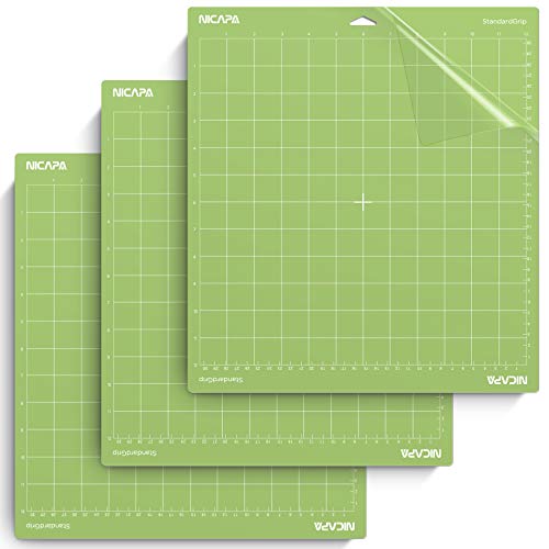 Nicapa 12x12 inch Standard Grip Cutting Mat for Cricut Explore One/Air/Air 2/Maker(3 Pack) Standard Adhesive Sticky Green Quilting Cricket Replacement Cut Mats