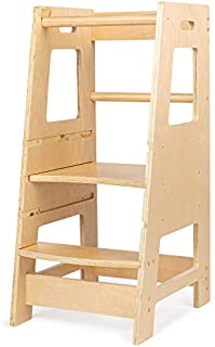 KidzWerks Kitchen Step Stool for Kids - Wooden Step Stool with Adjustable Platform - Toddler Tower Kitchen Step Stool for Kitchen Counter Learning