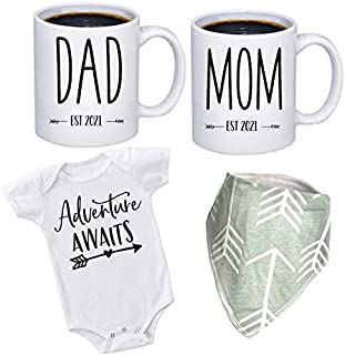 Pregnancy Gift Est 2021 - New Mommy and Daddy Est 2021 11 oz Mug Heart Set with