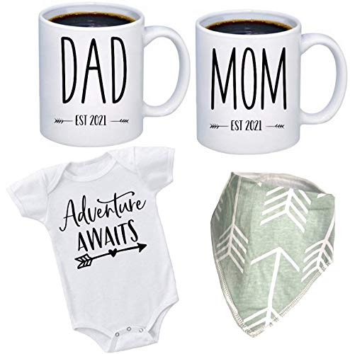 Pregnancy Gift Est 2021 - New Mommy and Daddy Est 2021 11 oz Mug Heart Set with