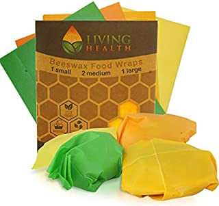 Living Health Beeswax Reusable Food Wrap (1 S, 2 M, 1 L)  Organic, Eco Friendly Wrapper  Keep Fruits, Vegetables, Leftovers Fresh  Alternative to Plastic Cling Wrap and Aluminum or Reynolds Wrap