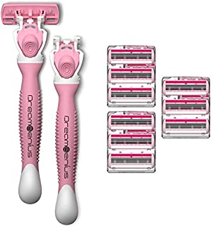 DreamGenius Razors for Women Sensitive Skin,6-Blade Womens Razors Includes 2 Handles and 10 Refills,Value Shaver for Women Pack, Non-Slip Travel Carry,Pink