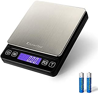 KitchenTour Digital Kitchen Scale - 500g/0.01g High Accuracy Precision Multifunction Food Meat Scale Jewelry Lab Carat Powder Scale with Back-Lit LCD Display(Batteries Included)