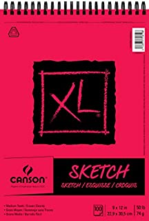 Canson XL Series Paper Sketch Pad for Charcoal, Pencil and Pastel, Top Wire Bound, 50 Pound, 9 x 12 Inch, 100 Sheets