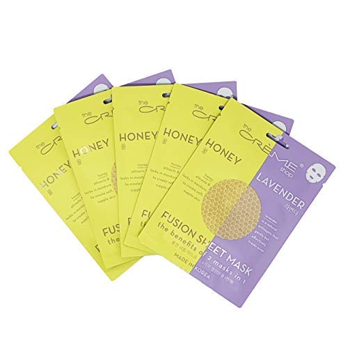 The Crème Shop  Fusion Full Face Masks, Korean Facial Skin Care and Moisturizer  Hyaluronic Acid, Honey, Lavender for Hydrating, Scar, Acne Treatment, Exfoliate Natural Beauty Essence  5 Sheets Set