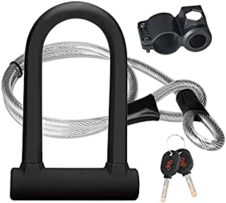 DINOKA Bike U Lock - 16mm Heavy Duty Security U Cable Bike Lock with 4ft Flex Bike Cable and Sturdy Mounting Bracket for Road Bike Mountain Bike Electric Bike Folding Bike