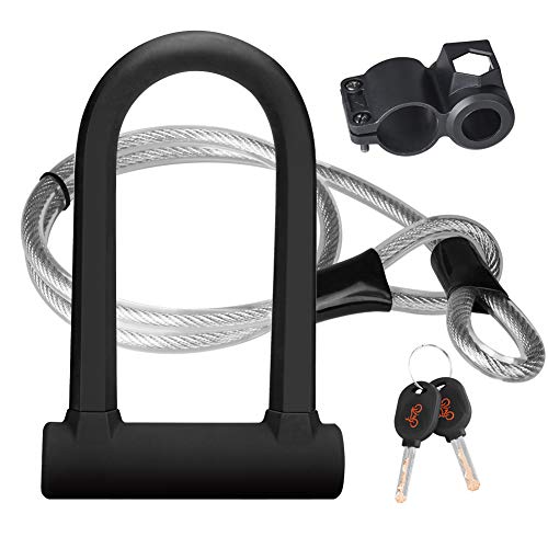 DINOKA Bike U Lock - 16mm Heavy Duty Security U Cable Bike Lock with 4ft Flex Bike Cable and Sturdy Mounting Bracket for Road Bike Mountain Bike Electric Bike Folding Bike