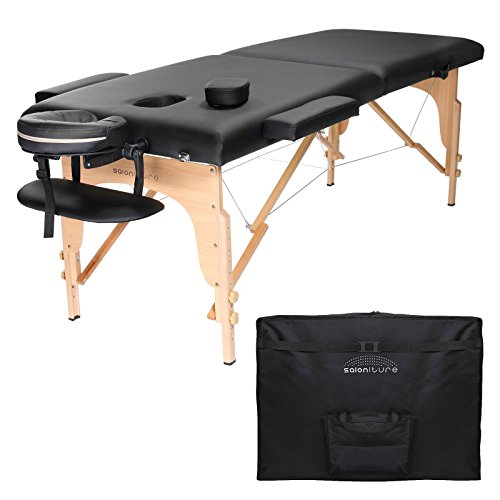 Saloniture Professional Portable Folding Massage Table with Carrying Case - Black