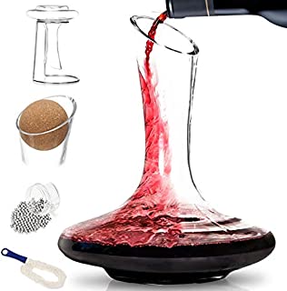 BTaT- Decanter with Drying Stand, Stopper, Brush and Beads XL, Hand Blown 100% Lead Free Crystal Glass, Wine Decanter, Wine Carafe, Wine Accessories, Red Wine Decanter, Wine Gift