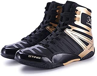 Amoda Men's Breathable Boxing Shoes Wrestling Shoes High-top Non-Slip Professional Training Shoes Squat Shoes Black Gold