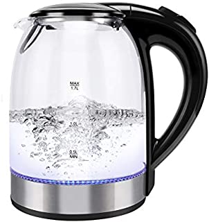 Electric Kettle, Glass Electric Kettle, Elecrtic Water Kettle, Boiling Water Kettle Fast Heating, Borosilicate Glass with LED Light, BPA Free Kettle, Electric Tea Kettle Cordless Teapot, Portable Glass Water Heater, Auto Shut-Off & Boil-Dry Protection