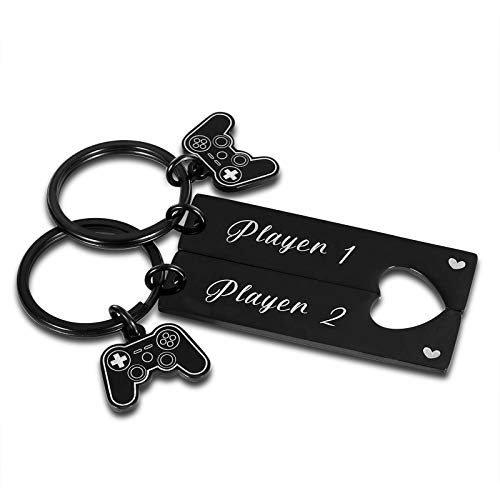 Gamer Player 1 Player 2 Matching Keychains Christmas Gifts for Gamer Couples Boyfriend Male Friends Husband Valentine Gifts to Gamer Girlfriend Wife Anniversary Birthday Gifts for Him Her Men Funny