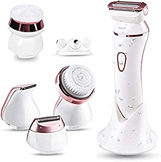 Electric Shaver for Women,6 in 1 Lady Electric Wet/Dry Shaver for Legs & Underarms, Cordless Electric Razor with 2 Cleansing Brush,1 Massager for Face,1 Foil Shaver,1 Bikini Trimmer for Body, Bikini