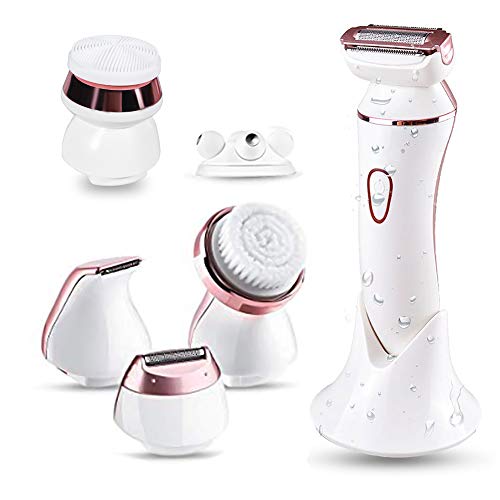Electric Shaver for Women,6 in 1 Lady Electric Wet/Dry Shaver for Legs & Underarms, Cordless Electric Razor with 2 Cleansing Brush,1 Massager for Face,1 Foil Shaver,1 Bikini Trimmer for Body, Bikini