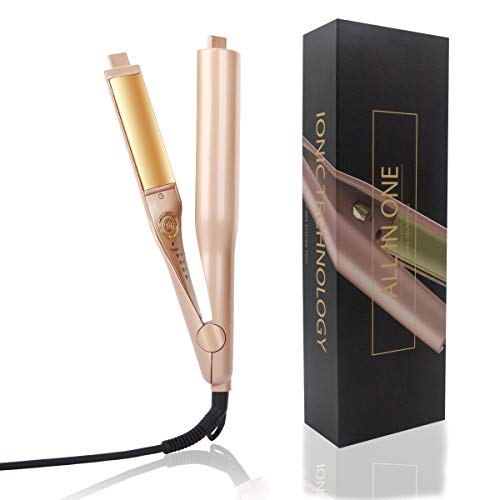 Automatic Release Negative Ions, 2-in-1 Twist Straightening and Curling Iron,3D Concave and Convex Ceramic Titanium Plate 2019 New Design V6 by JMiToo (Gold)