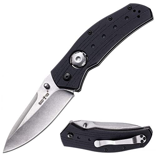 Grand Way Pocket Knife for Men with Clip - Tactical Pocket Folding Knives Military with Black G10 Handle - Best EDC Folding Pocket Knife for Self Defense WK 04002