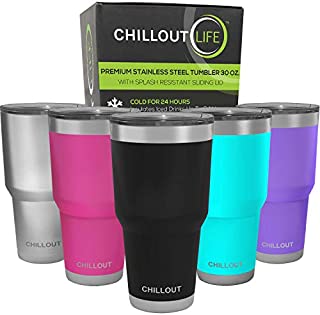 CHILLOUT LIFE 30 oz Stainless Steel Tumbler with Lid & Gift Box - Double Wall Vacuum Insulated Large Travel Coffee Mug with Splash Proof Lid for Hot & Cold Drinks - Black Tumbler