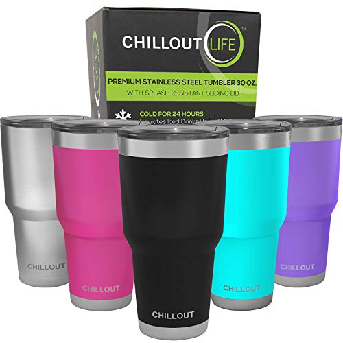 CHILLOUT LIFE 30 oz Stainless Steel Tumbler with Lid & Gift Box - Double Wall Vacuum Insulated Large Travel Coffee Mug with Splash Proof Lid for Hot & Cold Drinks - Black Tumbler