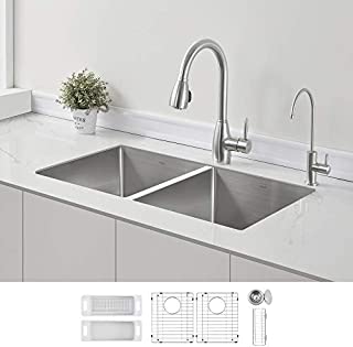 ZUHNE 32-Inch Stainless Steel Undermount Kitchen Sink Double Bowl 16 Gauge (50/50 Equal)