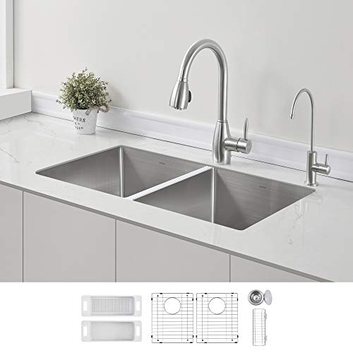 ZUHNE 32-Inch Stainless Steel Undermount Kitchen Sink Double Bowl 16 Gauge (50/50 Equal)