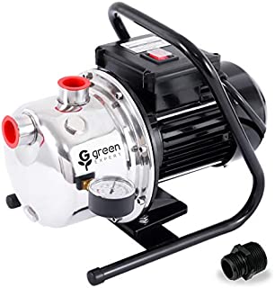 Green Expert 1HP Shallow Well Jet Pump High Flow 1200 GPH with Portable Iron Handle and Pressure Gauge for Home Garden Irrigation Garden Hose Adapter Attached, 314052 Black