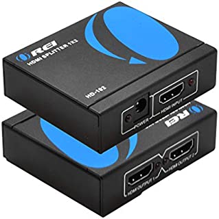 4K 1x2 HDMI Splitter by OREI - 1 Port to 2 HDMI Display Duplicate/Mirror - Powered Splitter Ver 1.4 Certified for Full HD 1080P High Resolution 3D Support (One Input To Two Outputs) - USB Powered