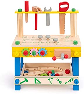 ROBUD Solid Wood Tool Stand Set for Toddlers and Kids, Wooden Workbench Toy Birthday for Boys Girls for 3 Year Old and Up