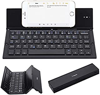 Folding Keyboard, Geyes Portable Ultra-Thin Rechargeable BT Wireless Keyboard Aluminum Alloy with Kickstand Universal fit iPhone X/iPhone 8/7 Plus/Windows/iOS/Mac/Android Tabletphone, Black