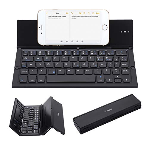 Folding Keyboard, Geyes Portable Ultra-Thin Rechargeable BT Wireless Keyboard Aluminum Alloy with Kickstand Universal fit iPhone X/iPhone 8/7 Plus/Windows/iOS/Mac/Android Tabletphone, Black