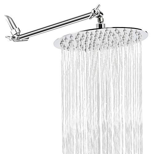 Rain Shower Head with 11'' Adjustable Arm, NearMoon High Pressure Stainless Steel Rainfall Showerhead, Ultra-Thin Design - Pressure Boosting (8-Inch Shower Head with Arm, Chrome)