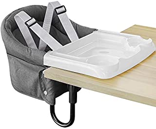 Hook On Chair with Tray, Fold-Flat Storage and Tight Fixing Clip on High Chair, Portable Baby Feeding Seat, High Chair for Home and Travel (Grey)