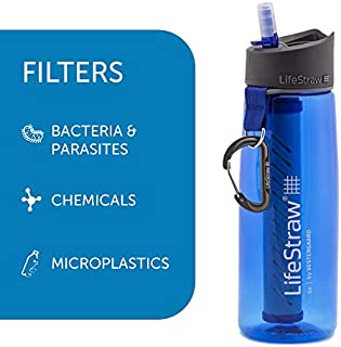 LifeStraw Go Water Filter Bottle with 2-Stage Integrated Filter Straw for Hiking, Backpacking, and Travel, Blue (LSGOV2CR45)