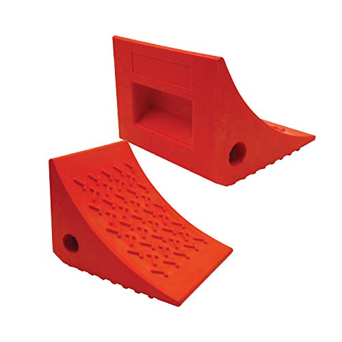 SECURITYMAN 2 Pack Wheel Chocks - Constructed of Heavy Duty Solid Rubber for 20,000 lbs of RV, Trailer, Truck, Camper - Perfect on All Surfaces and in All Weather - Orange