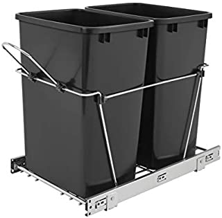 Rev A Shelf RV-18KD-18C S Double 35 Quart Sliding Pull Out Kitchen Cabinet Waste Bin Container, Black