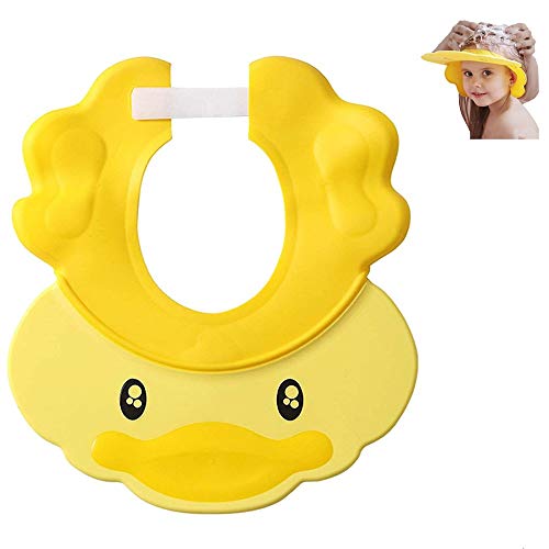 Baby Shower Cap Visor Adjustable Silicone Shampoo Shower Hat Multi-Purpose Bathing Cap for Protect Infants Toddler Eyes Ears (Yellow)