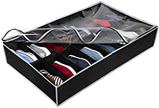 Under Bed Shoe Storage Organizer - Underbed Storage Solution Fits Most Shoes, Heels, and Sneakers -Heavy Duty 600D - Durable Vinyl Cover & Durable zippers, Each Cell Measures 11.5L x 4.5W (16 Cells)